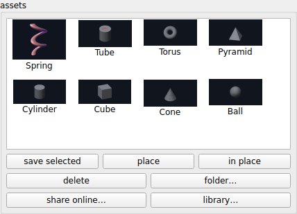 The asset shelf: the starter parts, and a Spring just downloaded from the online library.
