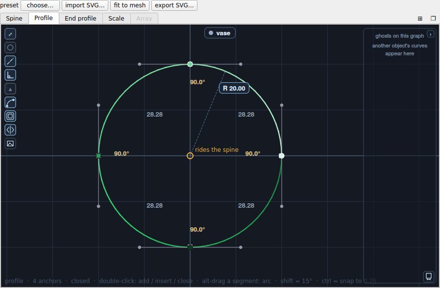 The Profile graph: the cross-section, with its radius and angles shown.