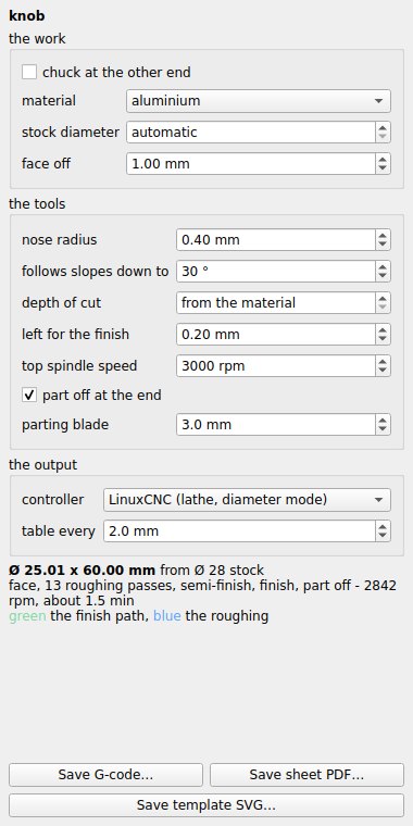 The lathe panel: the work, the tools and the output.
