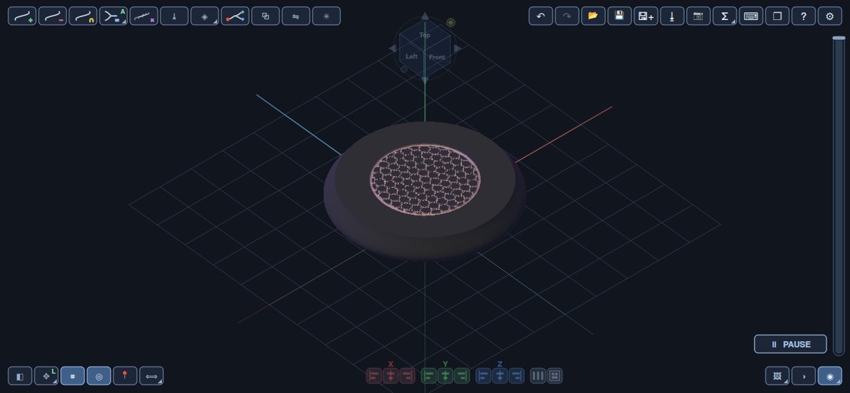 A closed loop drawn on the surface, filled with a honeycomb that follows the curve.