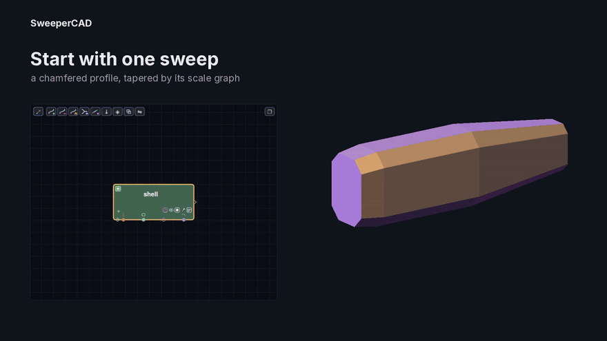 SweeperCAD: dragging the curves of a node graph and the model following