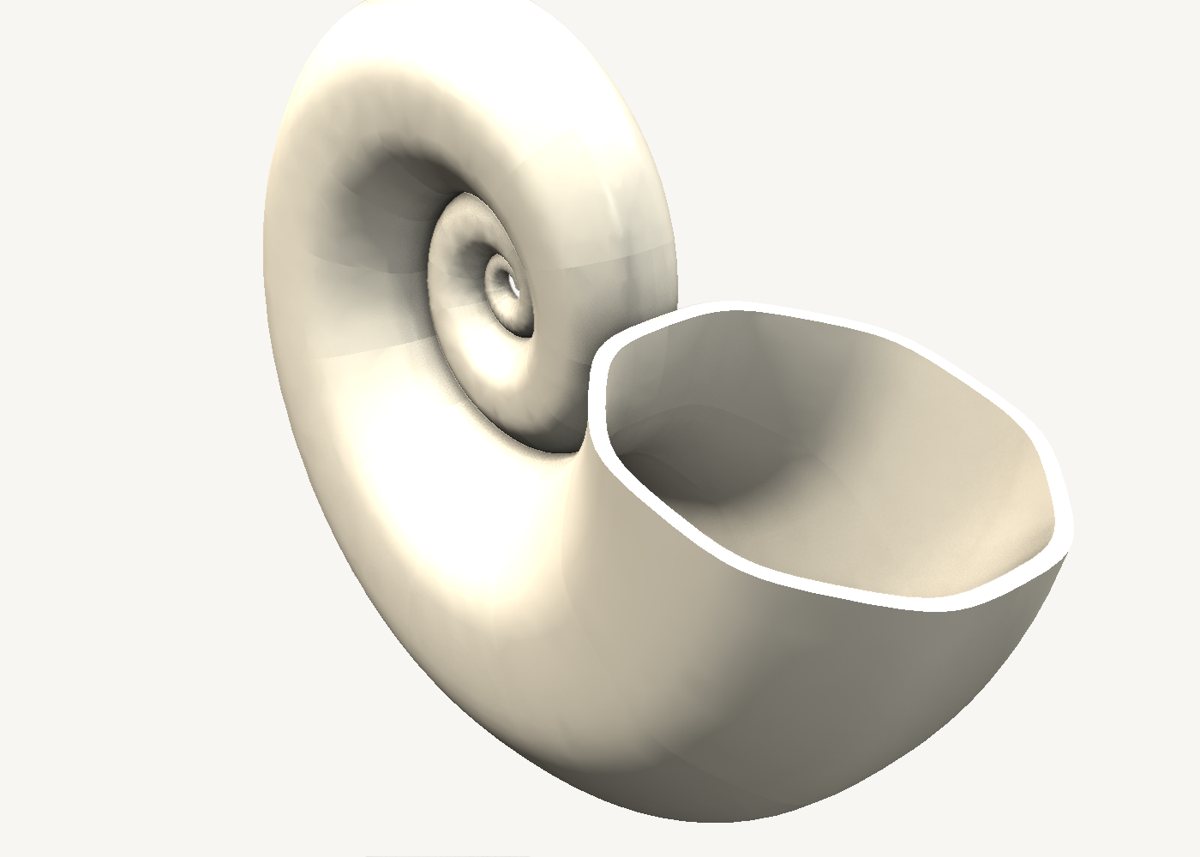 Nautilus shell modelled in SweeperCAD, view 2