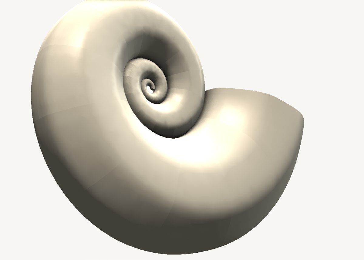 Nautilus shell modelled in SweeperCAD, view 3